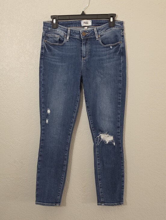 PAIGE Denim - PAIGE Verdugo Crop Skinny Distressed Ankle Jeans Medium Wash Mid Rise Womens 29